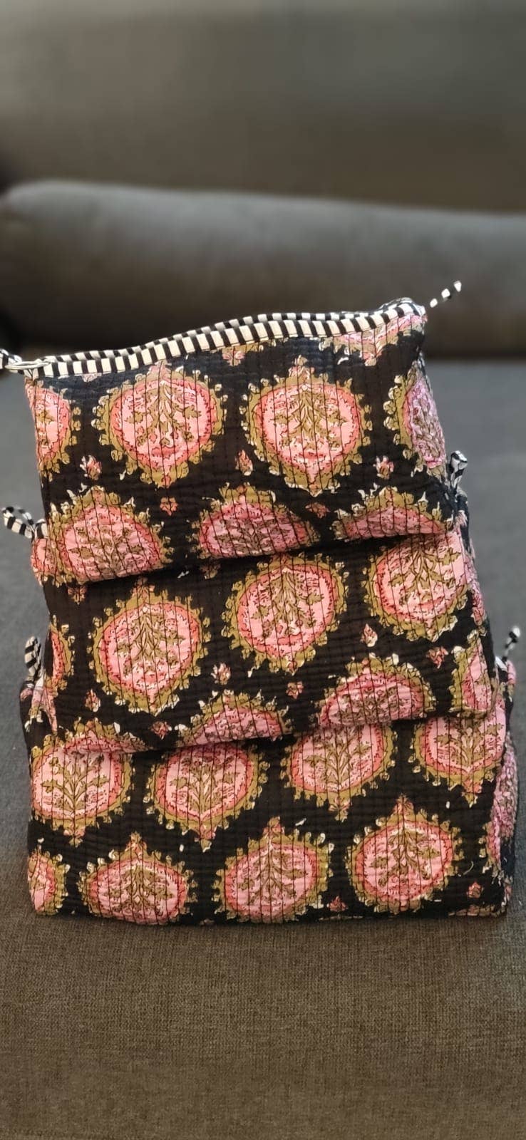 Black Floral Print Cotton Travel/ Makeup Bag/Cosmetic Bag