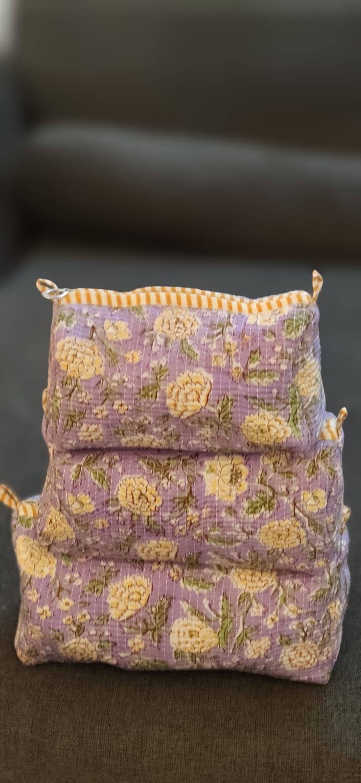 Lilac Bloom Cotton Quilted Makeup Bag/Cosmetic Bag