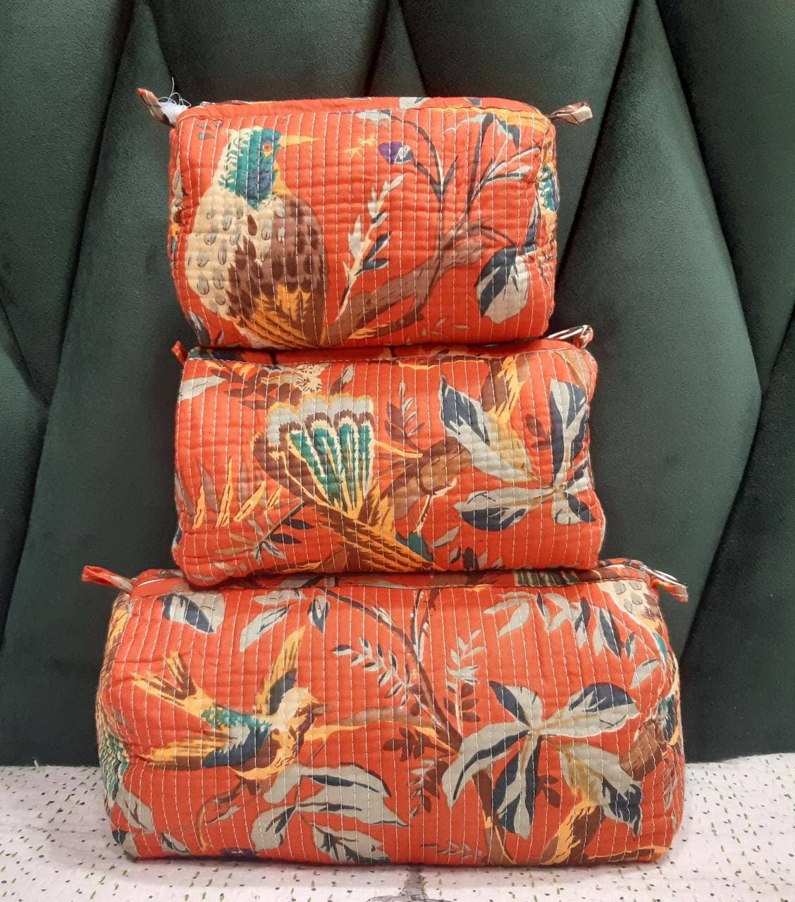 Orange Blossom Cotton Quilted Makeup Bag/Cosmetic Bag