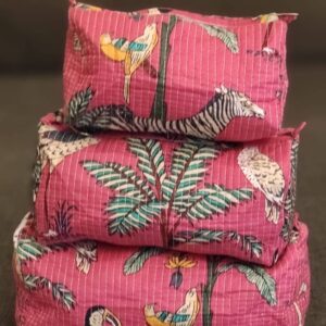 Pink Jungle Cotton Quilted Makeup Bag/Cosmetic Bag