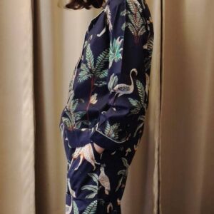 Dark Blue Safari Print Long Pyjamas Set