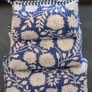 Blue & White Floral Cotton Travel/ Makeup Bag/Cosmetic Bag