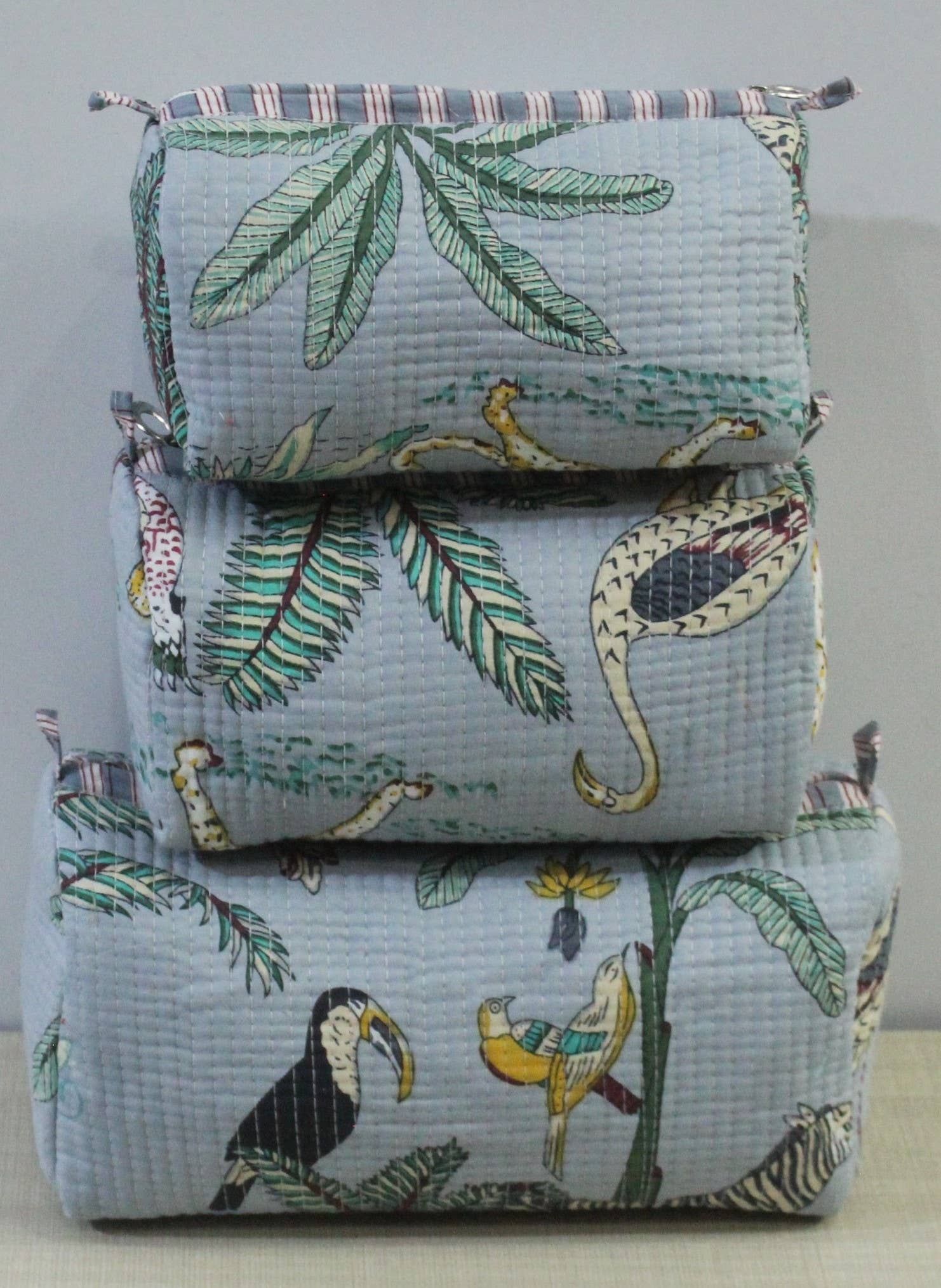 Gray Safari Cotton Travel/ Makeup Bag/Cosmetic Bag