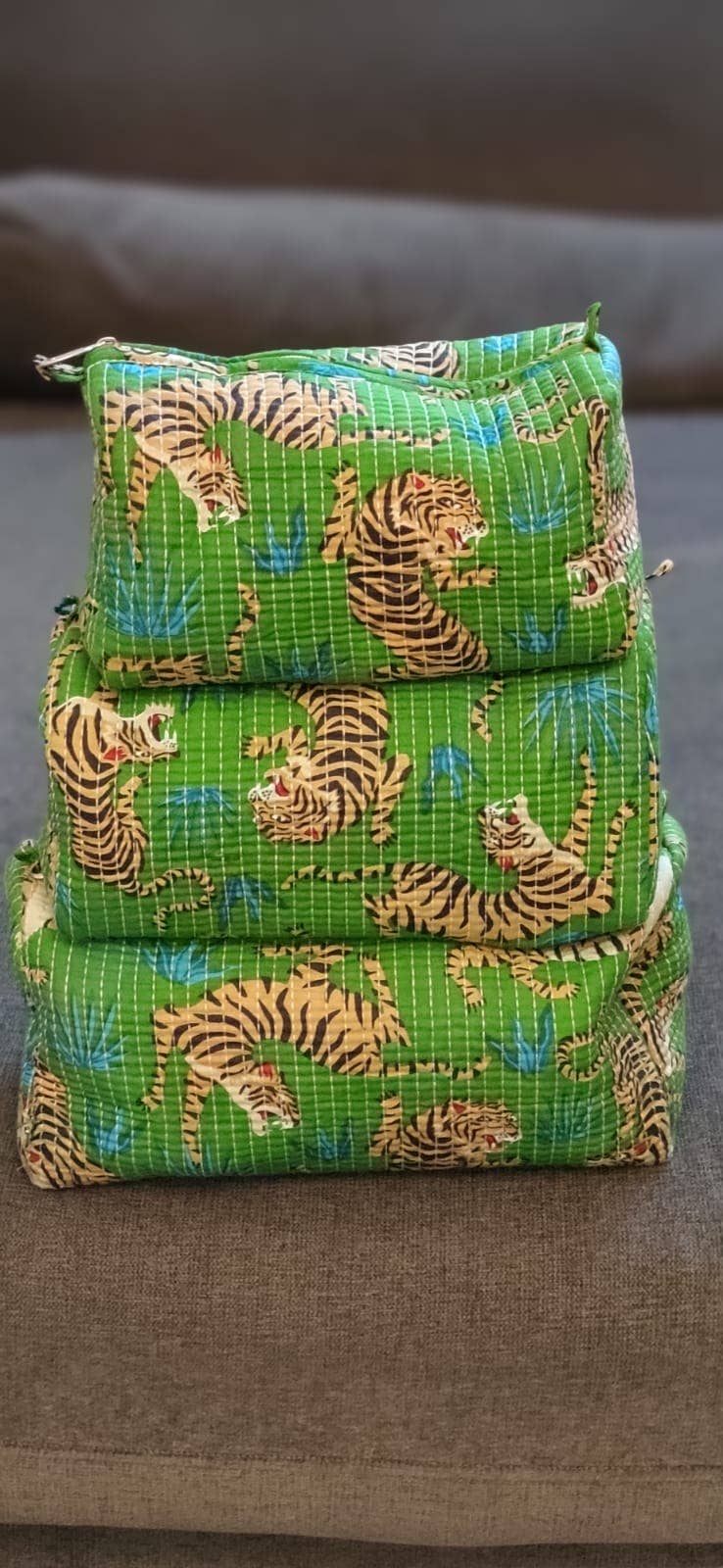 Green Jungle Cotton Quilted Makeup Bag/Cosmetic Bag