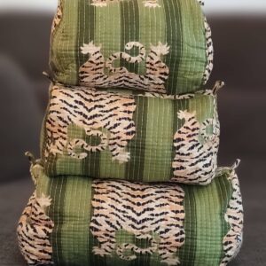 Green Tiger Cotton Quilted Makeup Bag/Cosmetic Bag