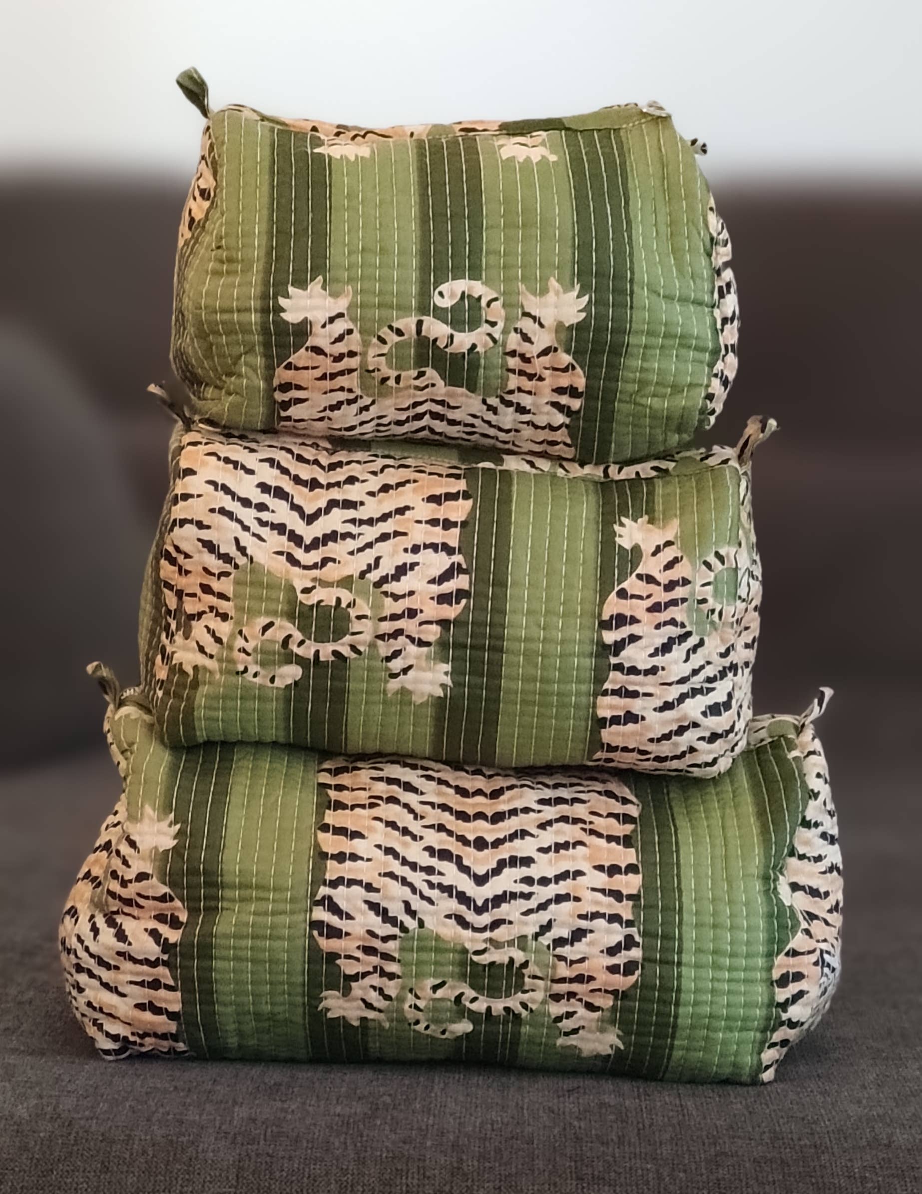Green Tiger Cotton Quilted Makeup Bag/Cosmetic Bag