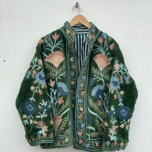 Velvet Suzani Hand Embroidered Jacket - Green