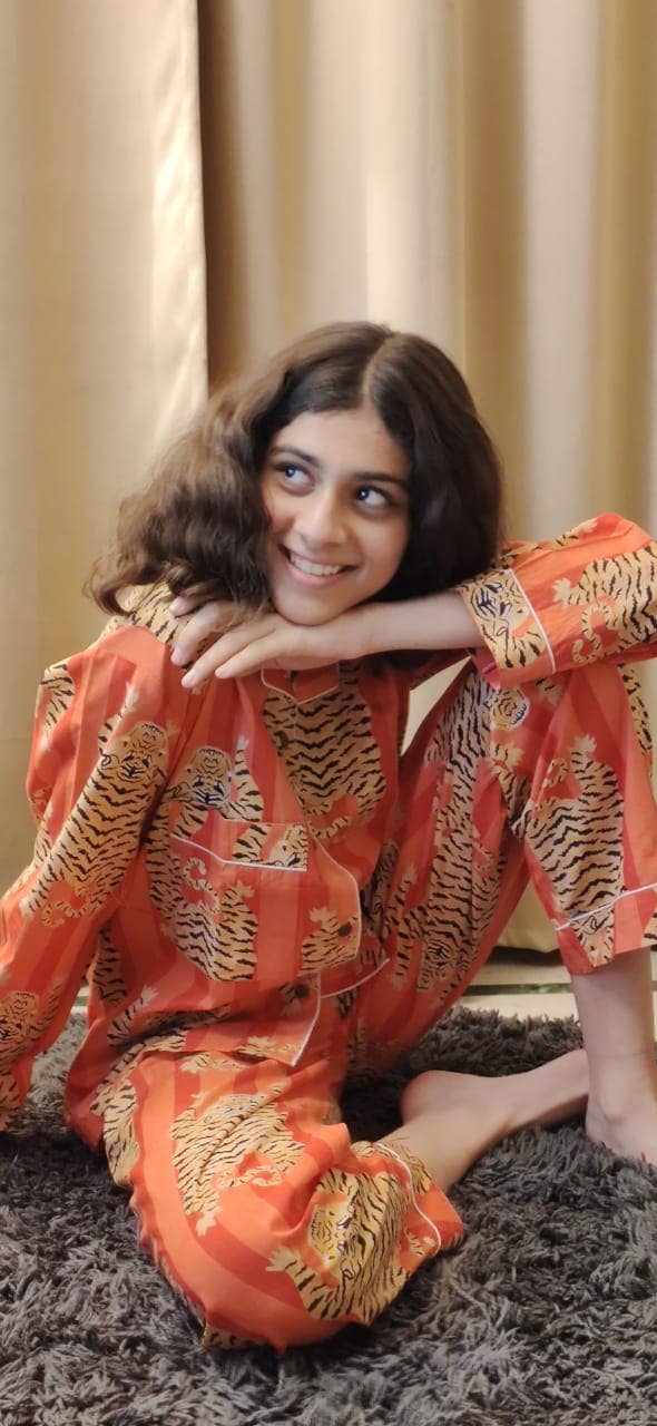 Orange Tiger Print Long Pyjamas Set