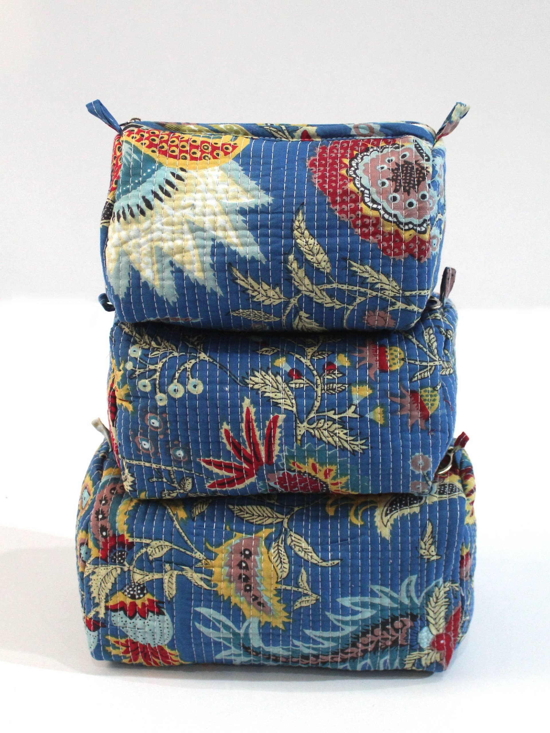 Indigo Bloom Cotton Quilted Makeup Bag/Cosmetic Bag