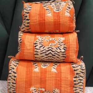 Orange Tiger Cotton Quilted Makeup Bag/Cosmetic Bag