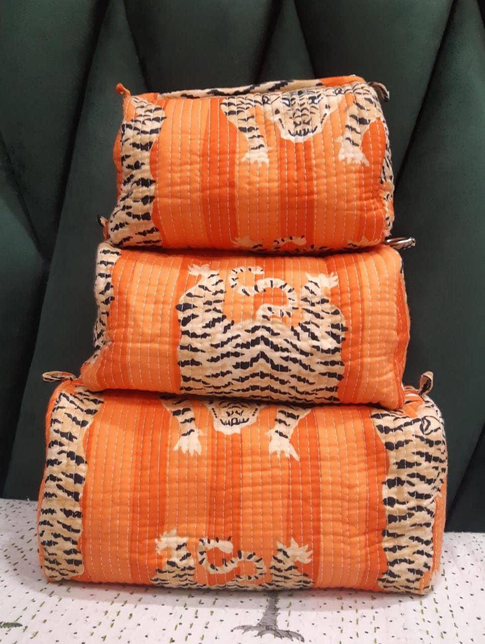 Orange Tiger Cotton Quilted Makeup Bag/Cosmetic Bag