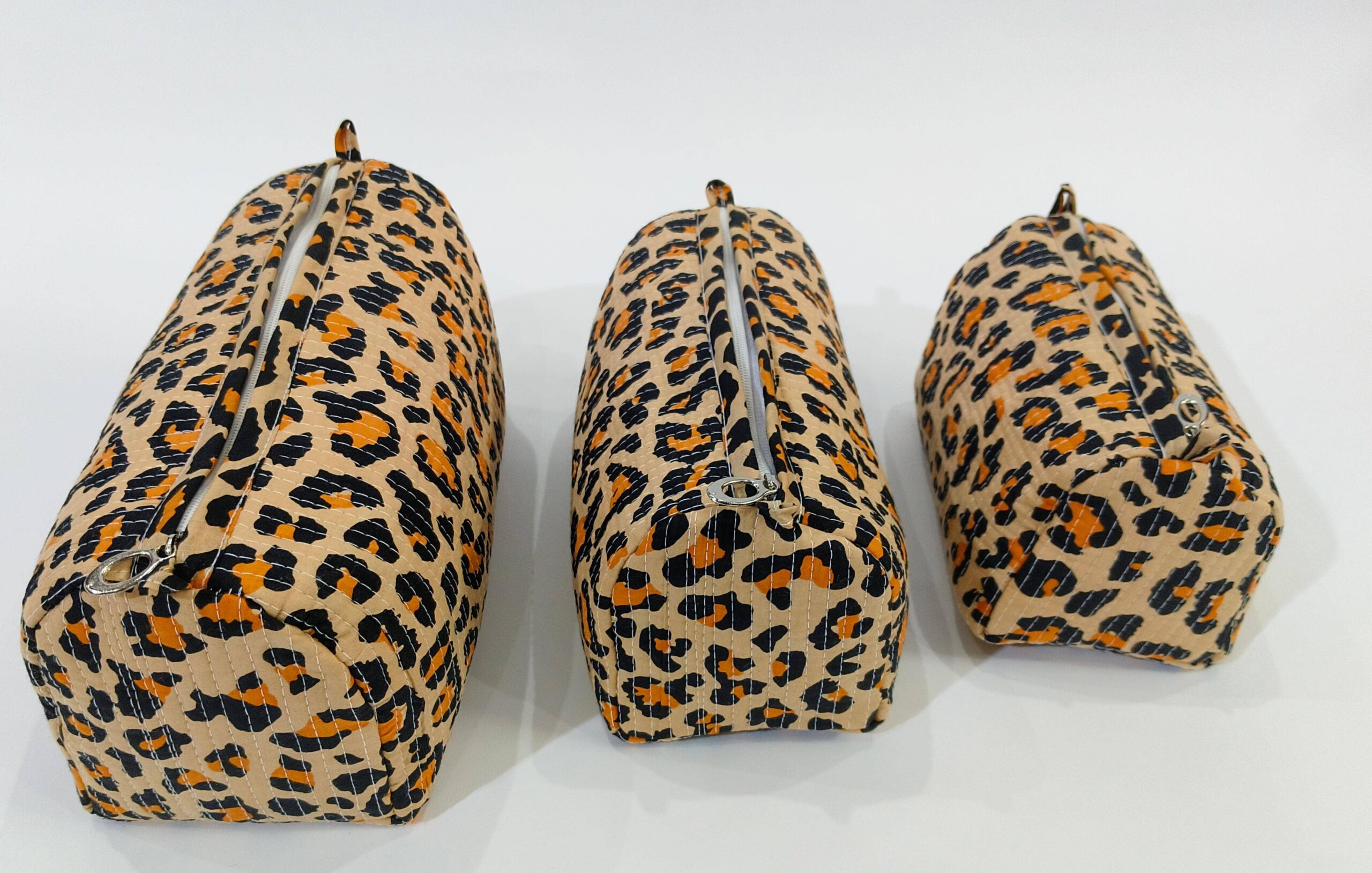 Leopard Print Cotton Quilted Makeup Bag/Cosmetic Bag