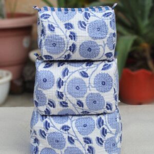 Blue Daisies Cotton Quilted Makeup/Cosmetic Bag