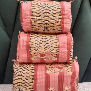 Dust Pink Tiger Print Cotton Travel/ Makeup Bag/Cosmetic Bag