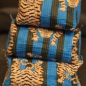 Blue & Green Tiger Cotton Quilted Makeup/Cosmetic Bag