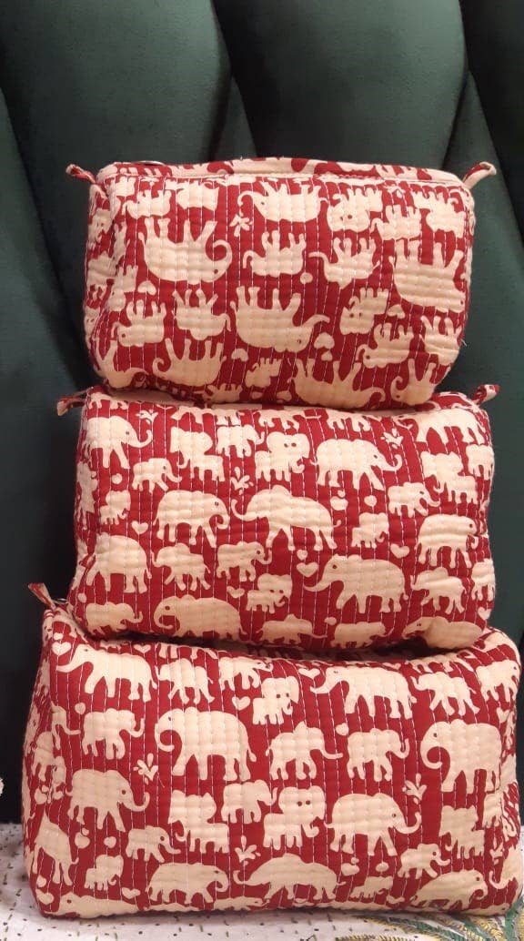 Crimson Safari Cotton Travel/ Makeup Bag/Cosmetic Bag