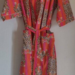 Orange & Pink Tiger Cotton Kimono