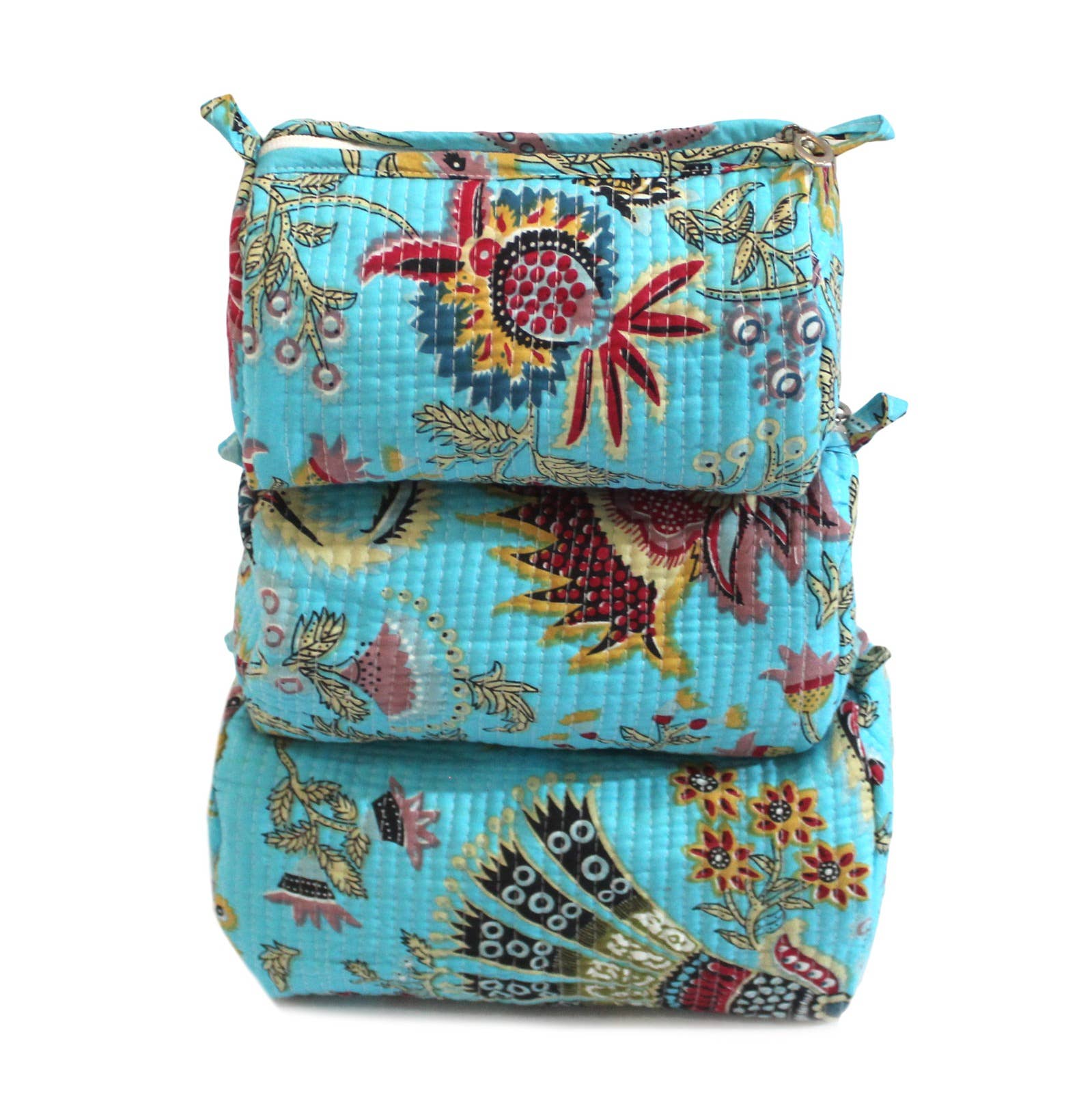 Turquoise Bloom Cotton Travel/ Makeup Bag/Cosmetic Bag