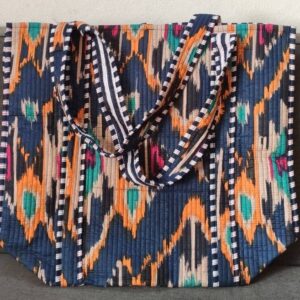Blue Ikat Cotton Quilted Tote Bag