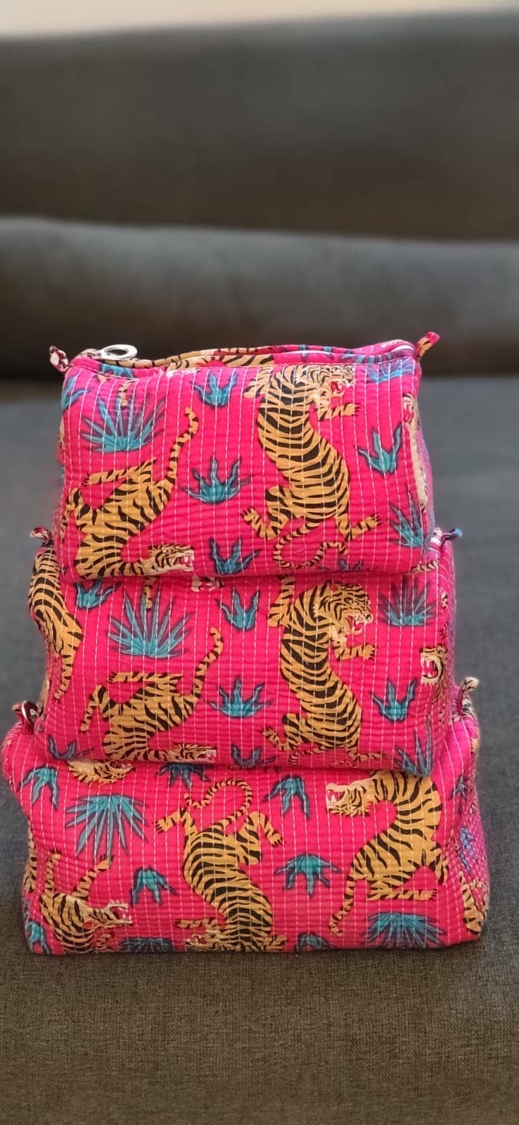 Pink Safari Cotton Quilted Makeup Bag/Cosmetic Bag