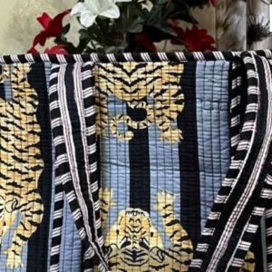 Gray&Black Tiger Cotton Quilted Tote Bag