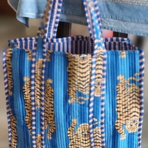 Blue Tiger Cotton Quilted Tote Bag