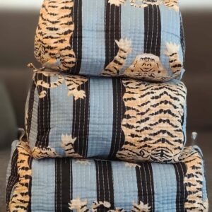 Gray&Black Tiger Cotton Quilted Makeup Bag/Cosmetic Bag