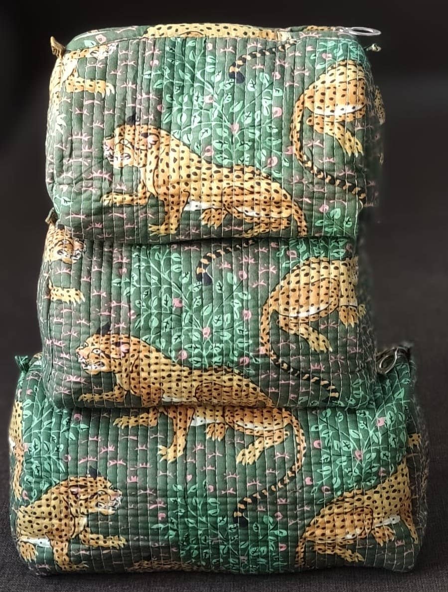 Green Jungle Cotton Quilted Makeup/Cosmetic Bag