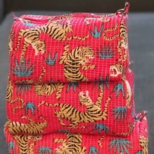 Red Safari Cotton Quilted Makeup Bag/Cosmetic Bag