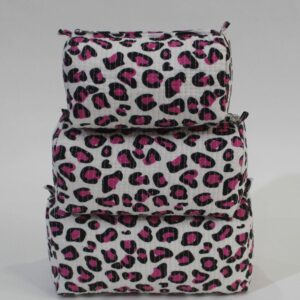 Pink Leopard Cotton Quilted Makeup Bag/Cosmetic Bag