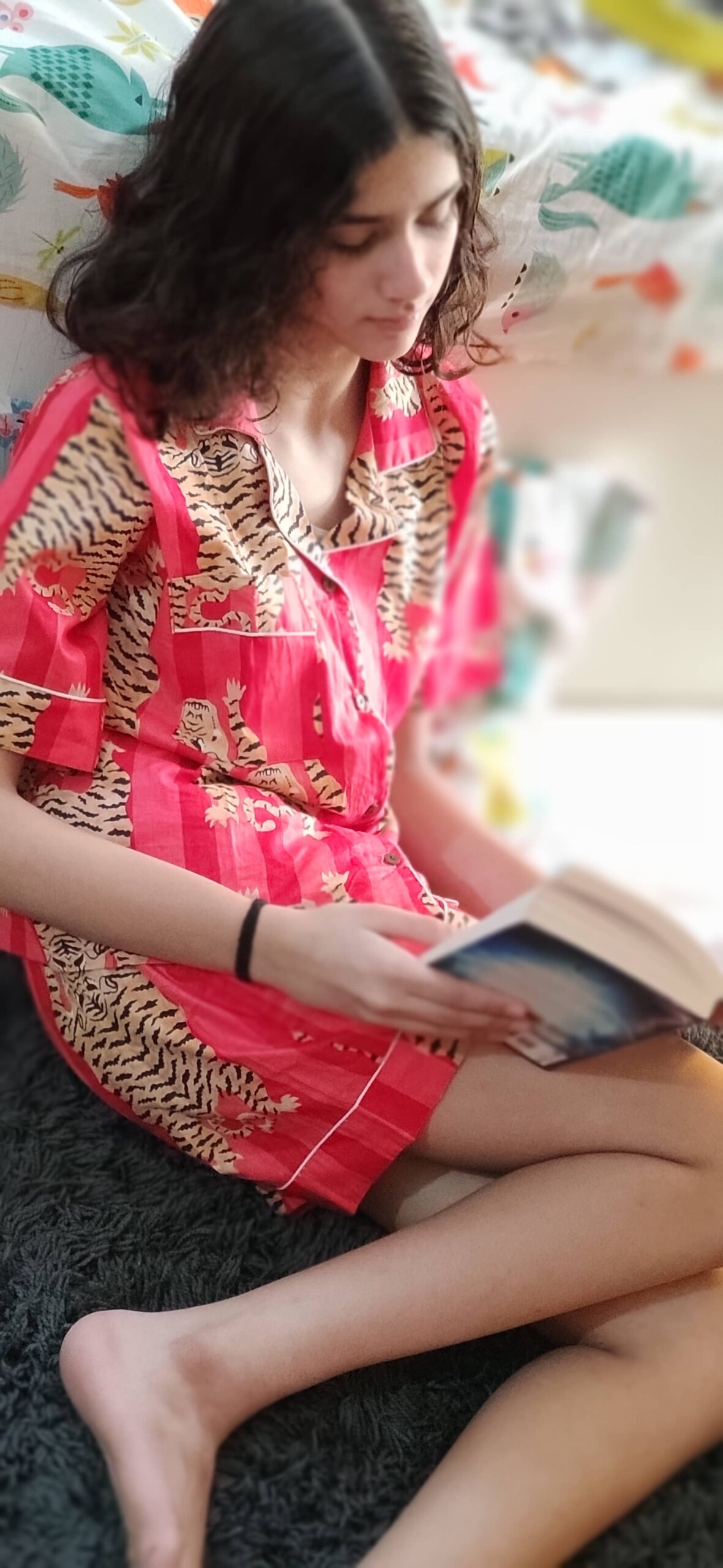 Tomato Red Cotton Tiger Print Shorts Pyjama Set