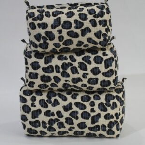 Blue Leopard Print Cotton Travel/ Makeup Bag/Cosmetic Bag