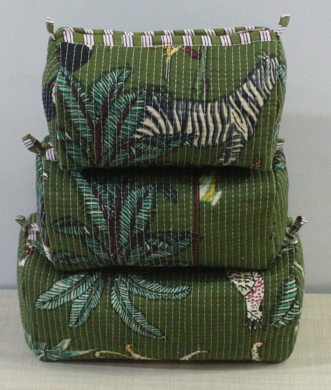 Green Safari Cotton Quilted Makeup/Cosmetic Bag