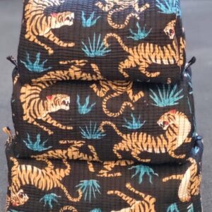 Black Tiger Print Cotton Travel/ Makeup Bag/Cosmetic Bag