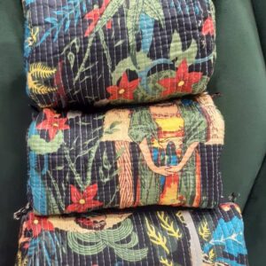 Jungle Noir Cotton Quilted Makeup Bag/Cosmetic Bag