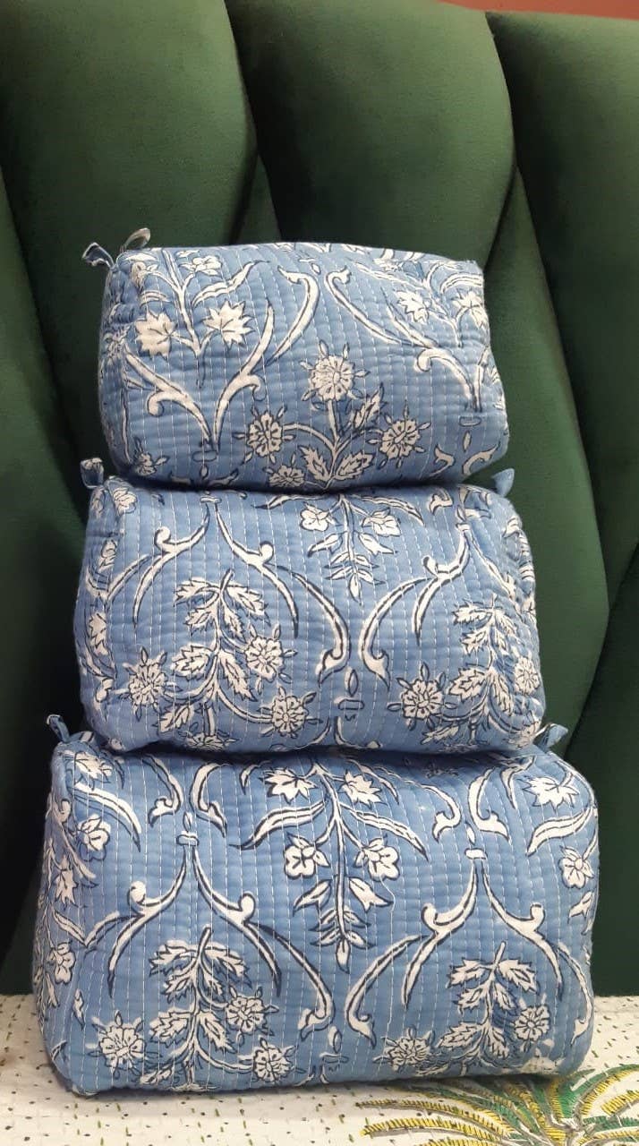 Blue Vines Cotton Travel/ Makeup Bag/Cosmetic Bag