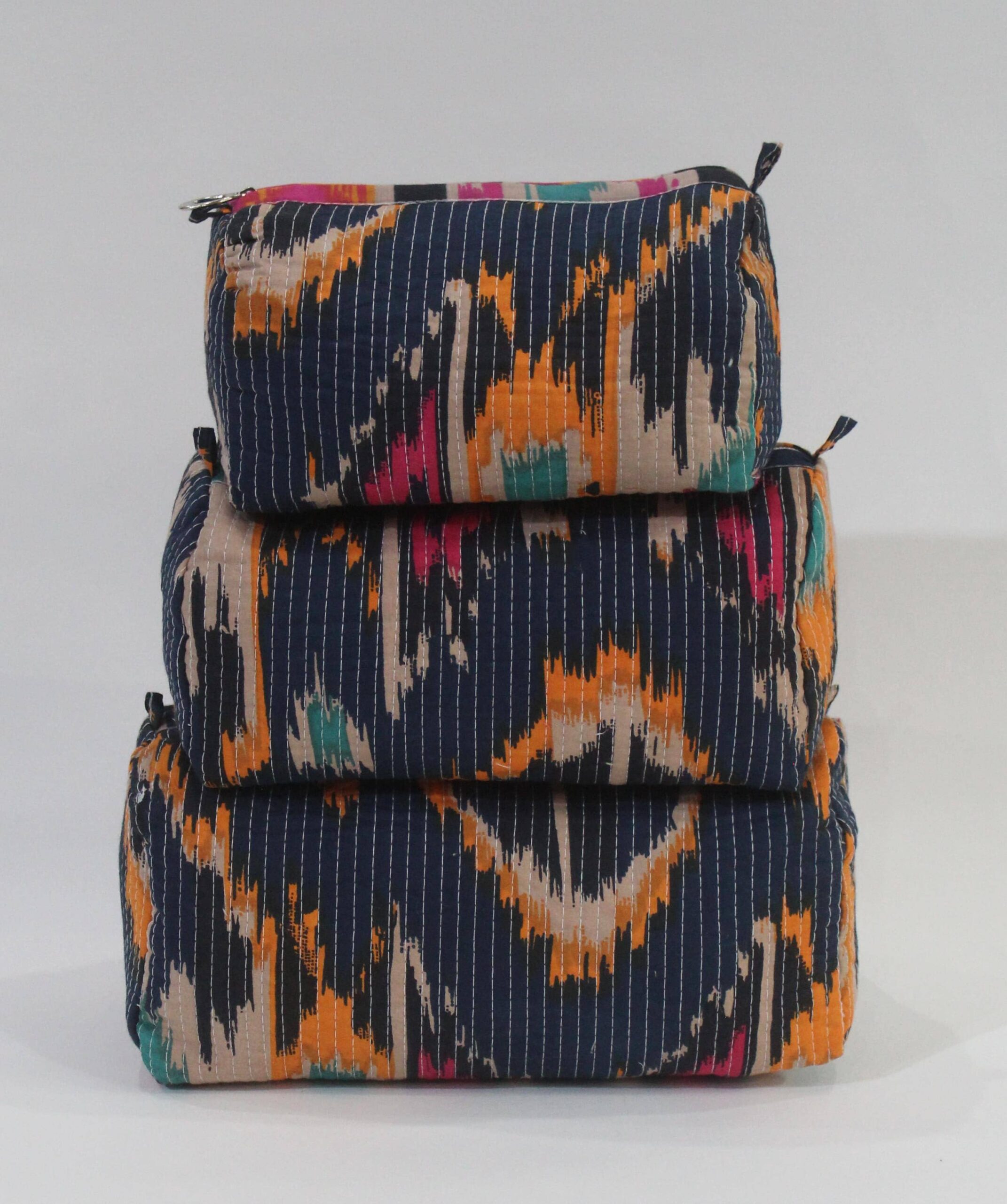 Blue Ikat Print Cotton Travel/ Makeup Bag/Cosmetic Bag