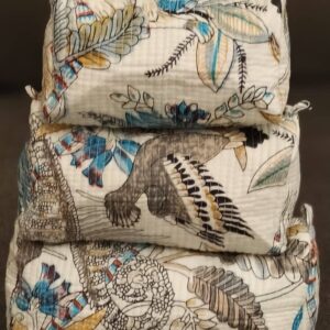 Ivory Safari Cotton Quilted Makeup Bag/Cosmetic Bag