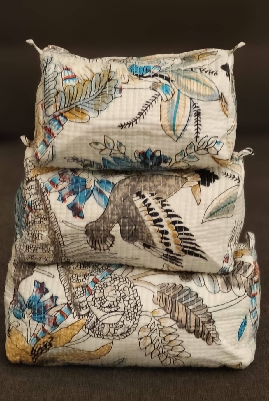 Ivory Safari Cotton Quilted Makeup Bag/Cosmetic Bag