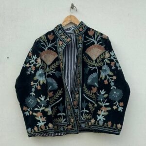 Velvet Suzani Hand Embroidered Jacket - Black