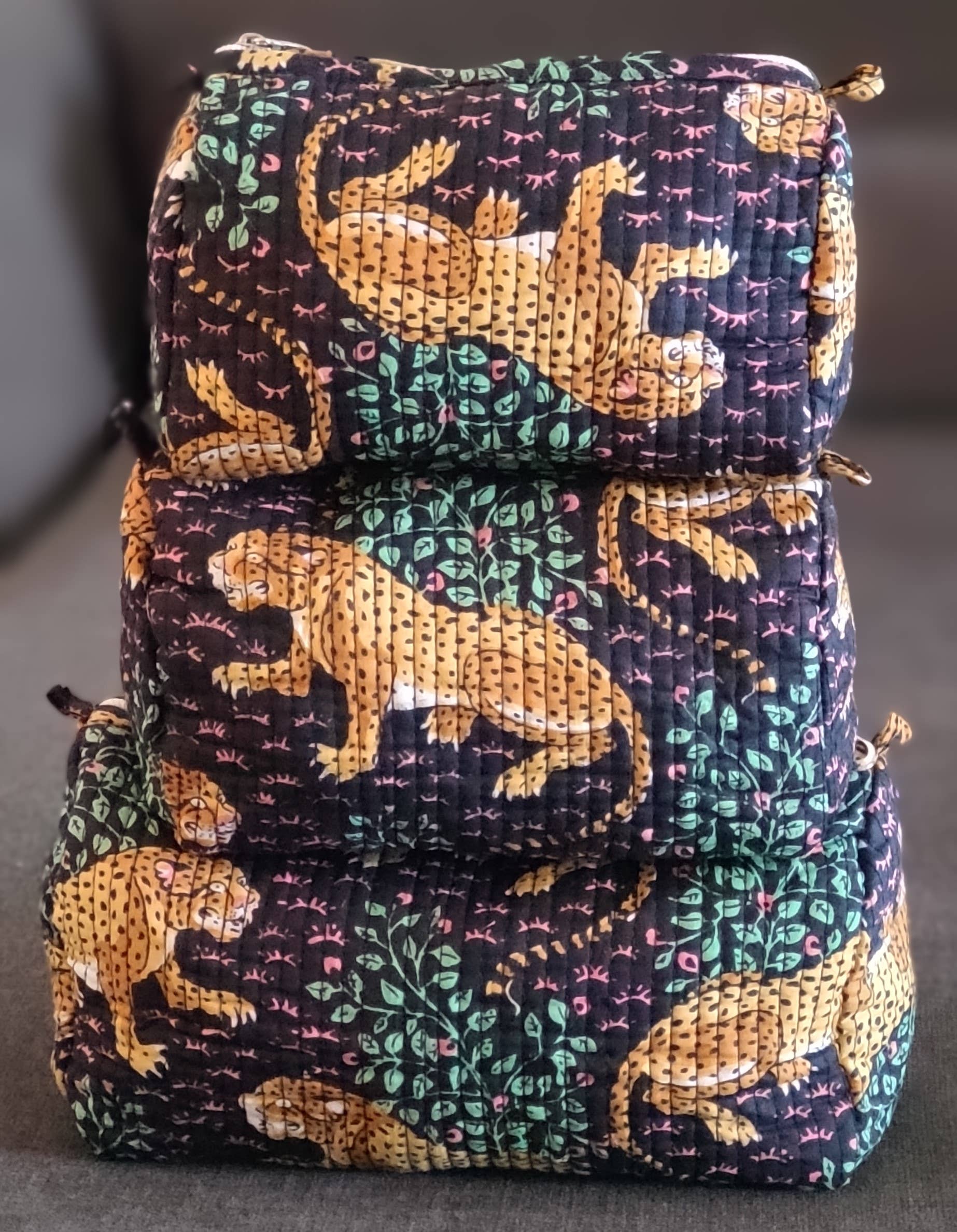 Blue Safari Cotton Quilted Makeup/Cosmetic Bag