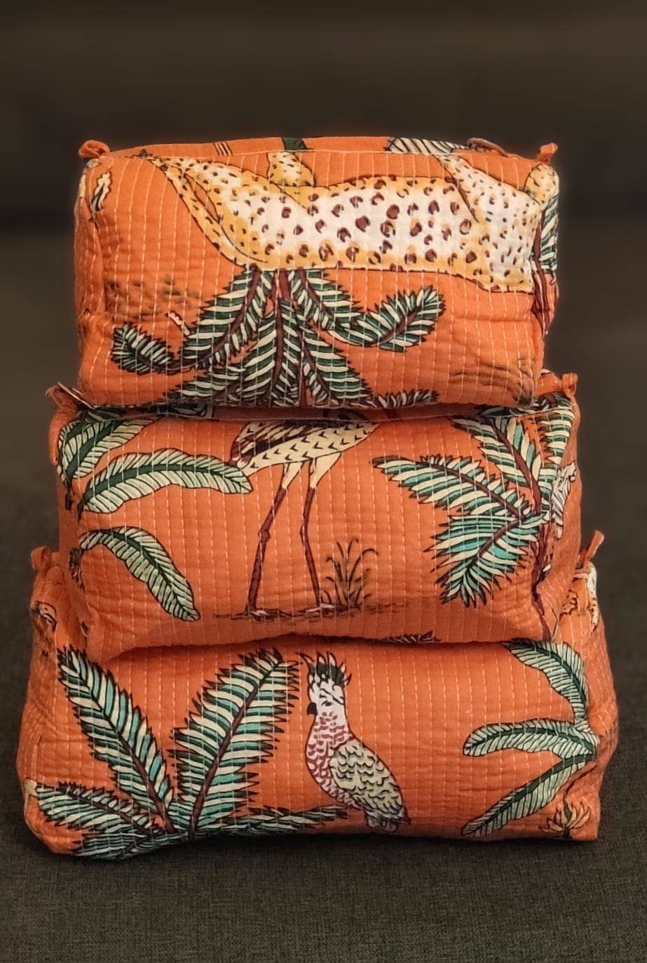 Orange Safari Cotton Quilted Makeup Bag/Cosmetic Bag