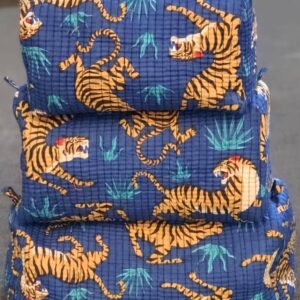 Blue Tiger Print Cotton Travel/ Makeup Bag/Cosmetic Bag