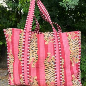 Dust Pink Tiger Cotton Quilted Tote Bag