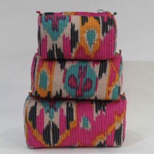 Pink Ikat Cotton Quilted Makeup Bag/Cosmetic Bag
