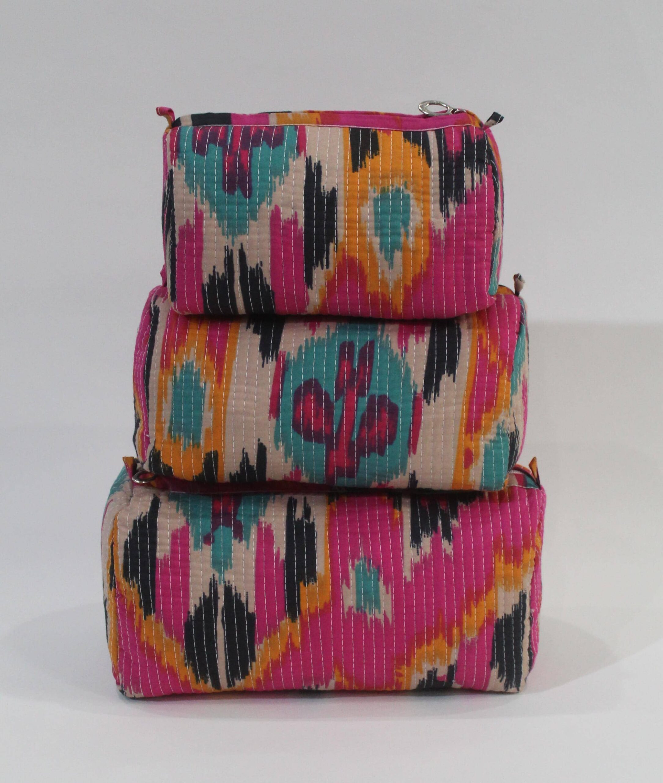 Pink Ikat Cotton Quilted Makeup Bag/Cosmetic Bag