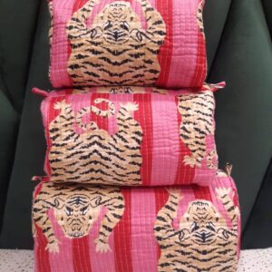 Pink Tiger Cotton Quilted Makeup Bag/Cosmetic Bag