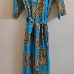 Turquoise Blue Tiger Cotton Kimono