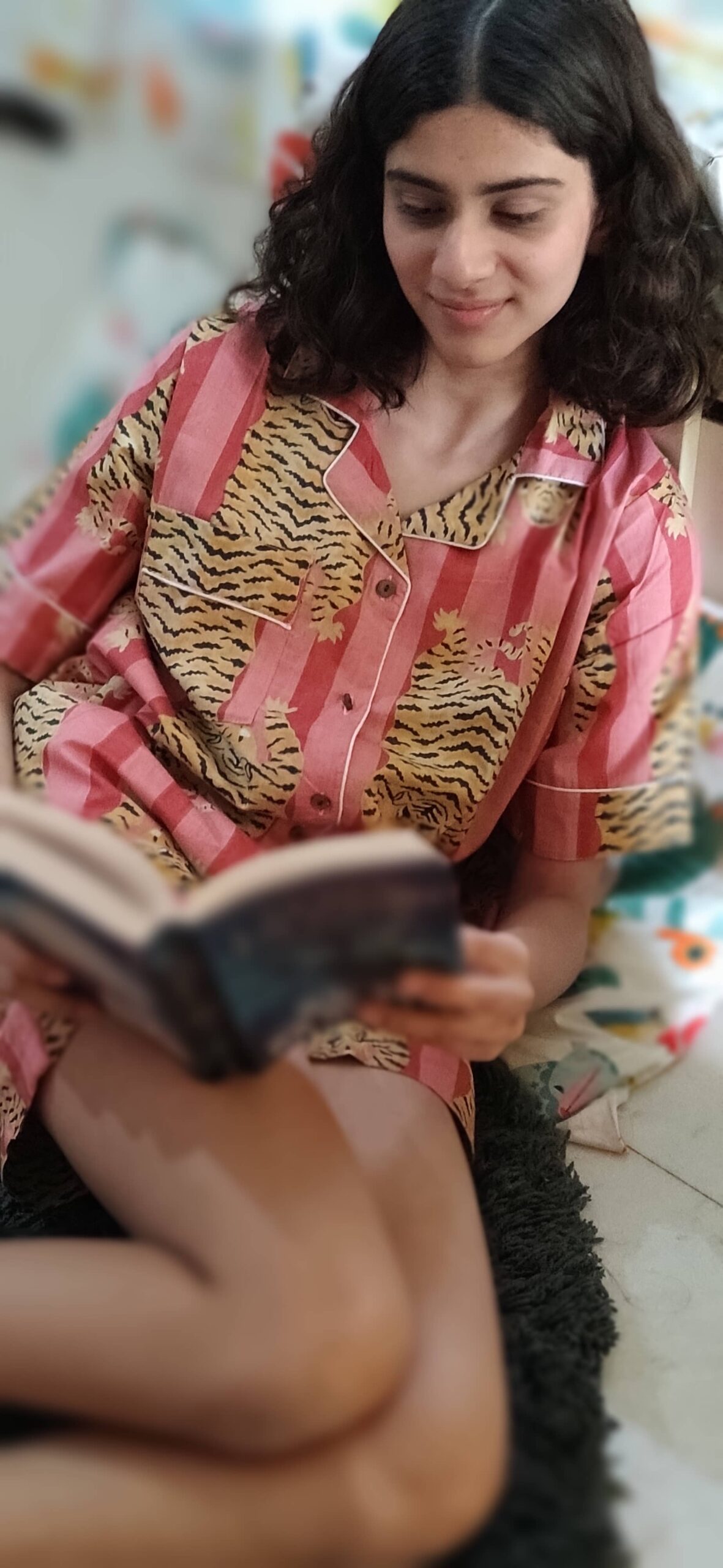 Dust Pink Cotton Tiger Print Shorts Pyjama Set